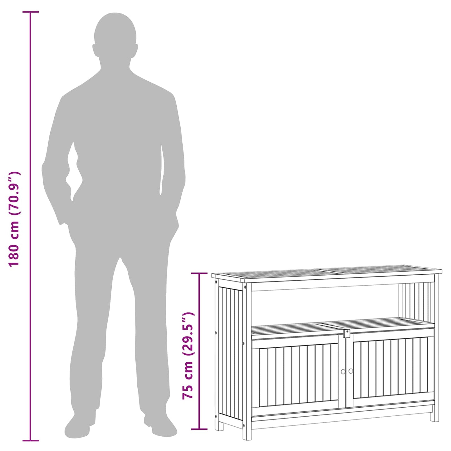 Tuin Console Tafel met opslag Licht acacia 110 x 35 x 75 cm