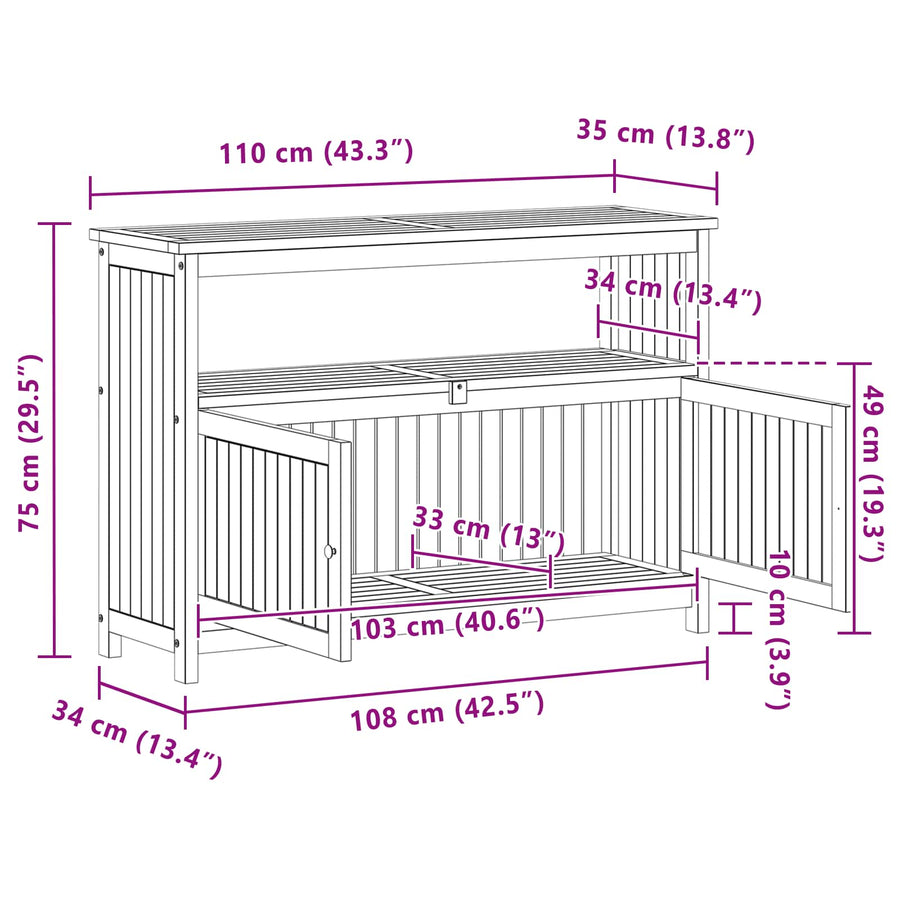 Tuin Console Tafel met opslag Licht acacia 110 x 35 x 75 cm