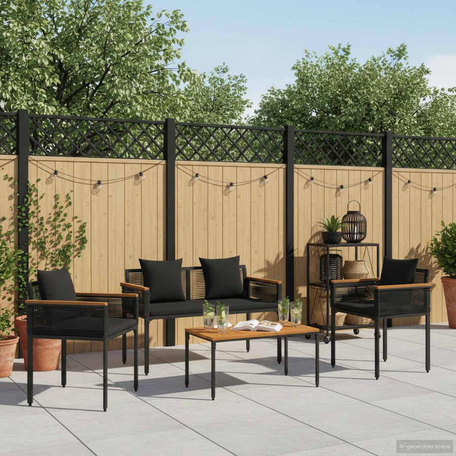 Buitenmeubelset met kussen 4 pcs Zwart PE Rattan