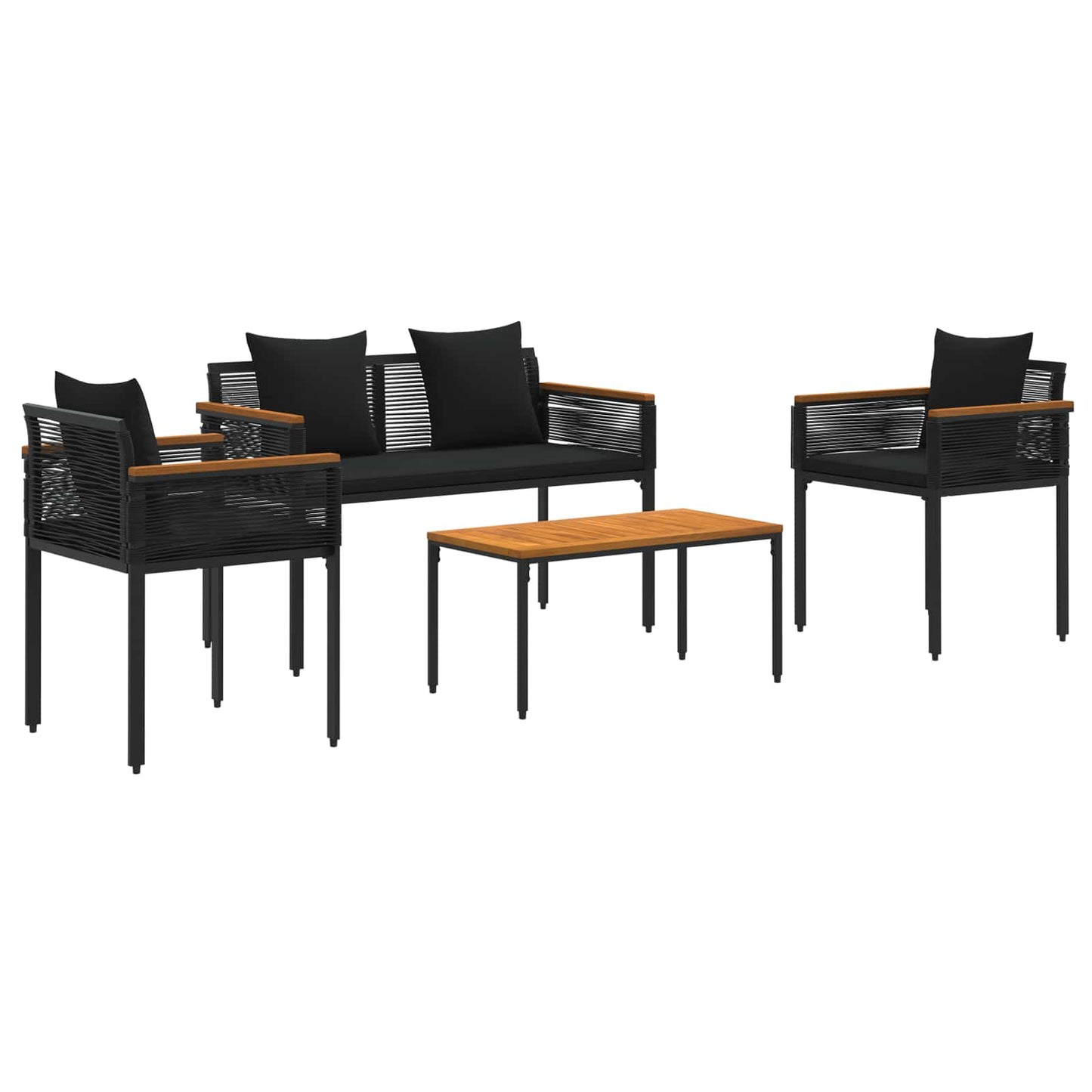Buitenmeubelset met kussen 4 pcs Zwart PE Rattan