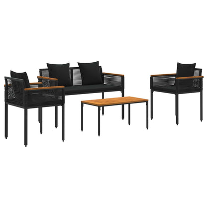 Buitenmeubelset met kussen 4 pcs Zwart PE Rattan