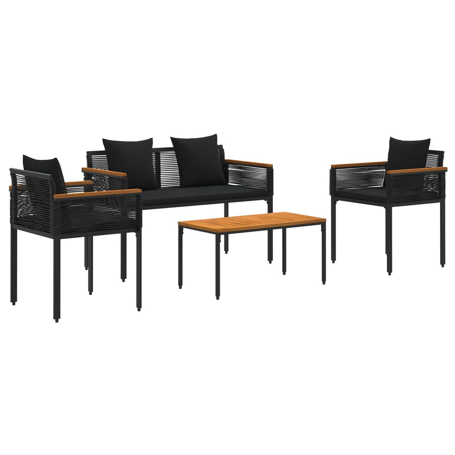 Buitenmeubelset met kussen 4 pcs Zwart PE Rattan