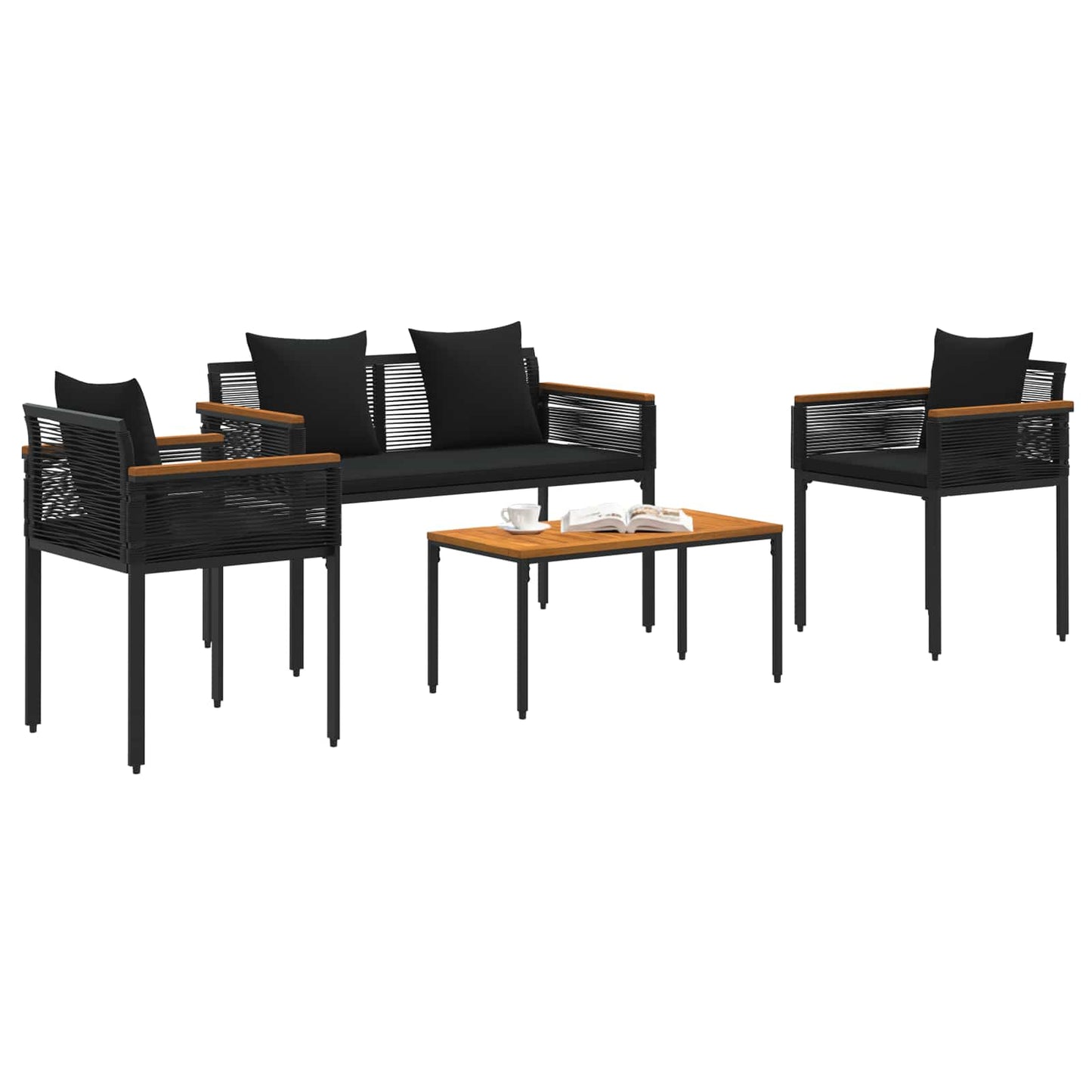 Buitenmeubelset met kussen 4 pcs Zwart PE Rattan