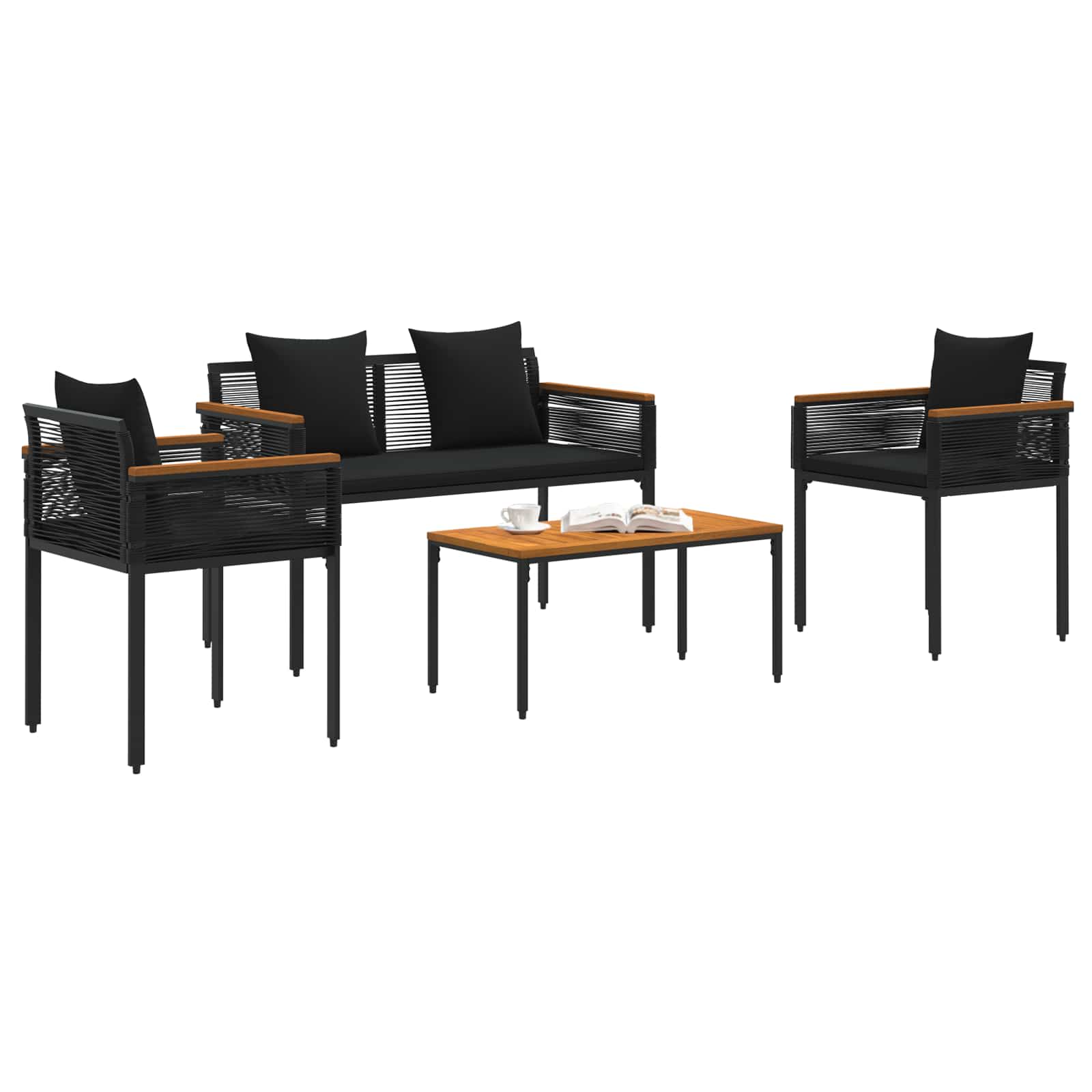 Buitenmeubelset met kussen 4 pcs Zwart PE Rattan