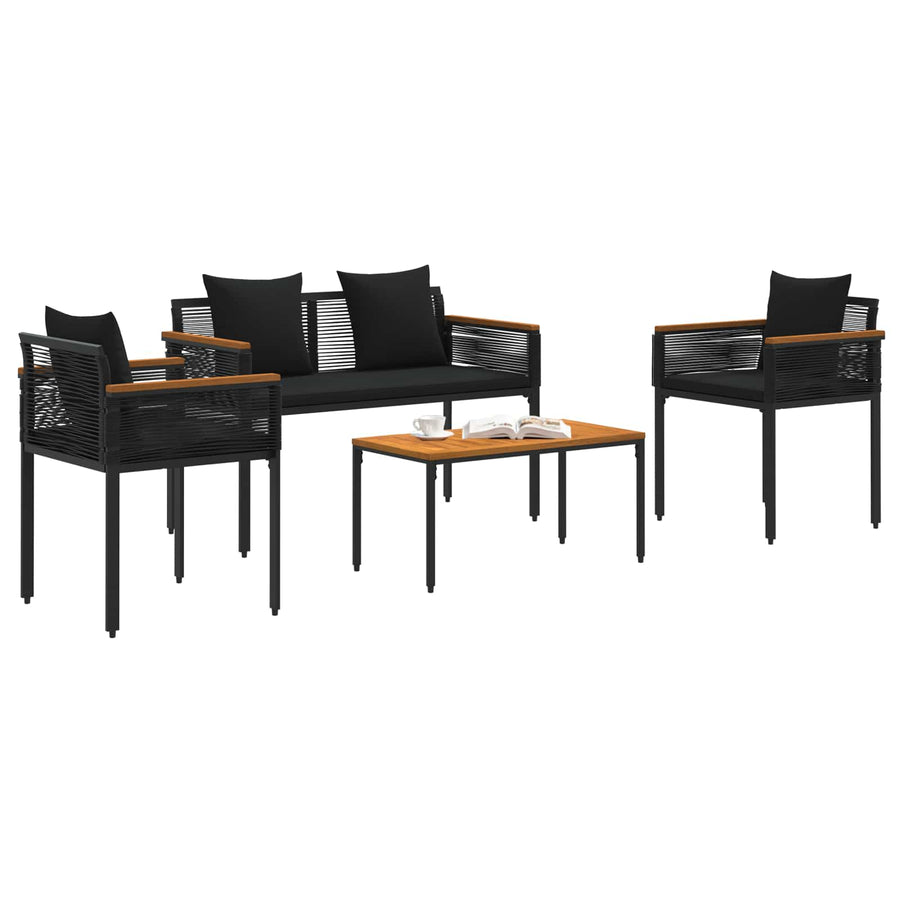 Buitenmeubelset met kussen 4 pcs Zwart PE Rattan