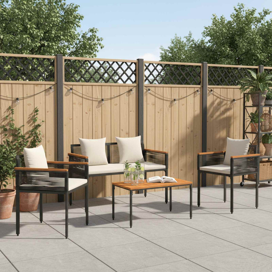 Buitenmeubelset met kussen 4 pcs Zwart en Cream Wit PE Rattan