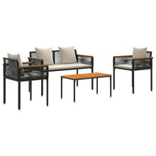 Buitenmeubelset met kussen 4 pcs Zwart en Cream Wit PE Rattan
