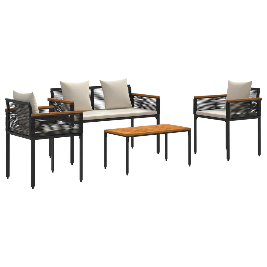 Buitenmeubelset met kussen 4 pcs Zwart en Cream Wit PE Rattan