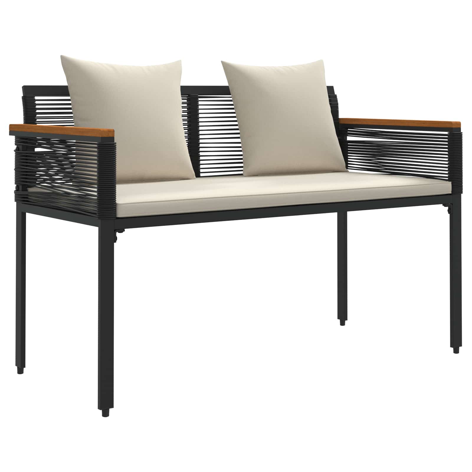 Buitenmeubelset met kussen 4 pcs Zwart en Cream Wit PE Rattan