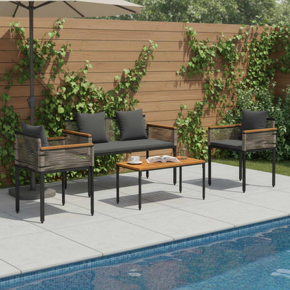 Buitenmeubelset met kussen 4 pcs Grijs en Donkergrijs PE Rattan