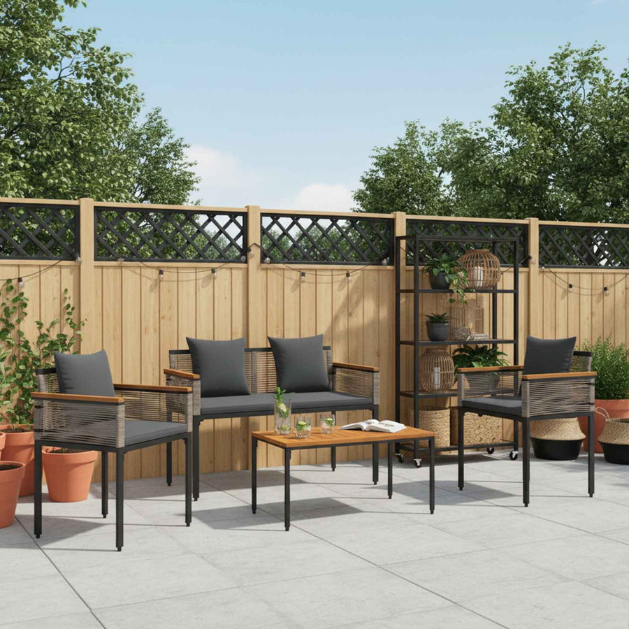 Buitenmeubelset met kussen 4 pcs Grijs en Donkergrijs PE Rattan