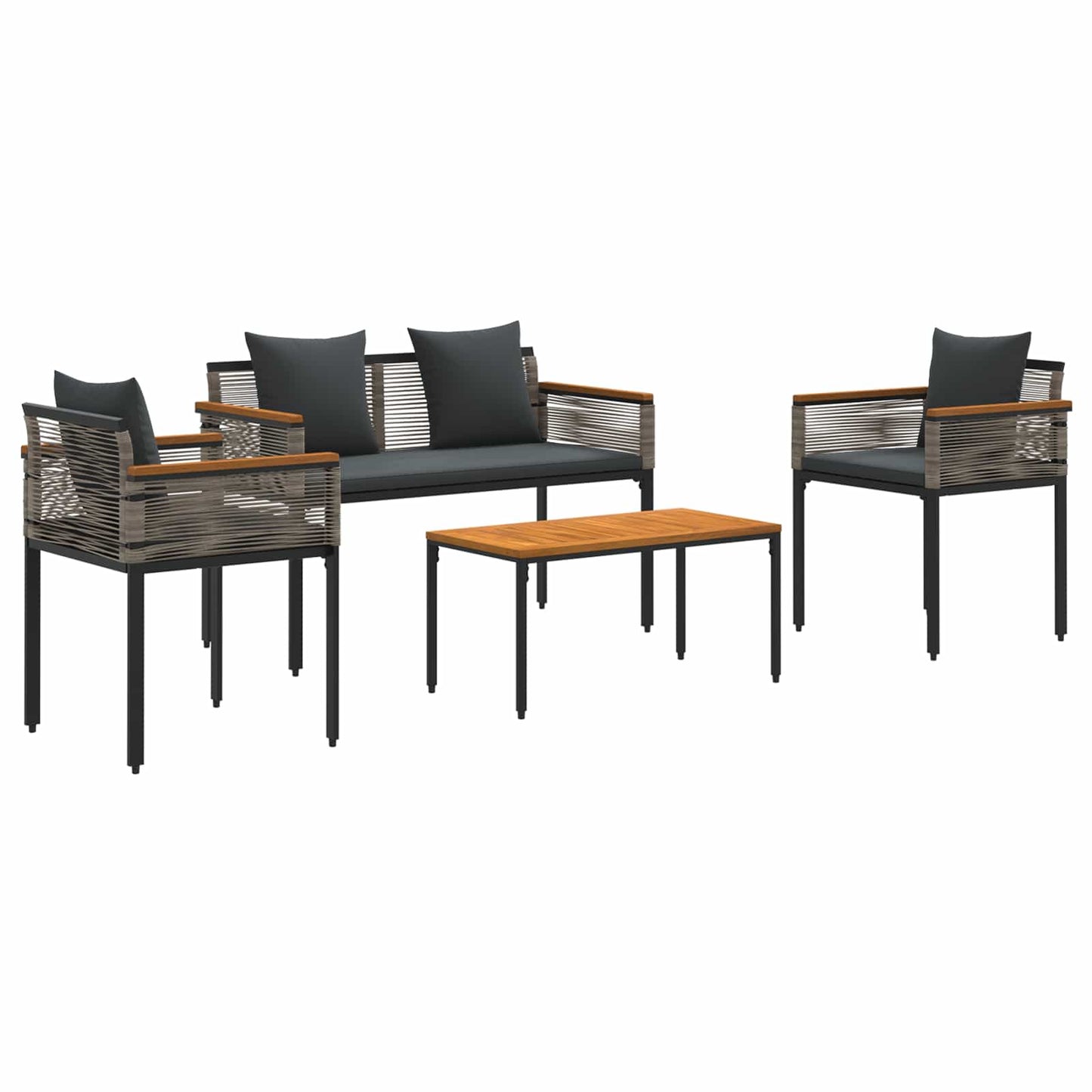 Buitenmeubelset met kussen 4 pcs Grijs en Donkergrijs PE Rattan