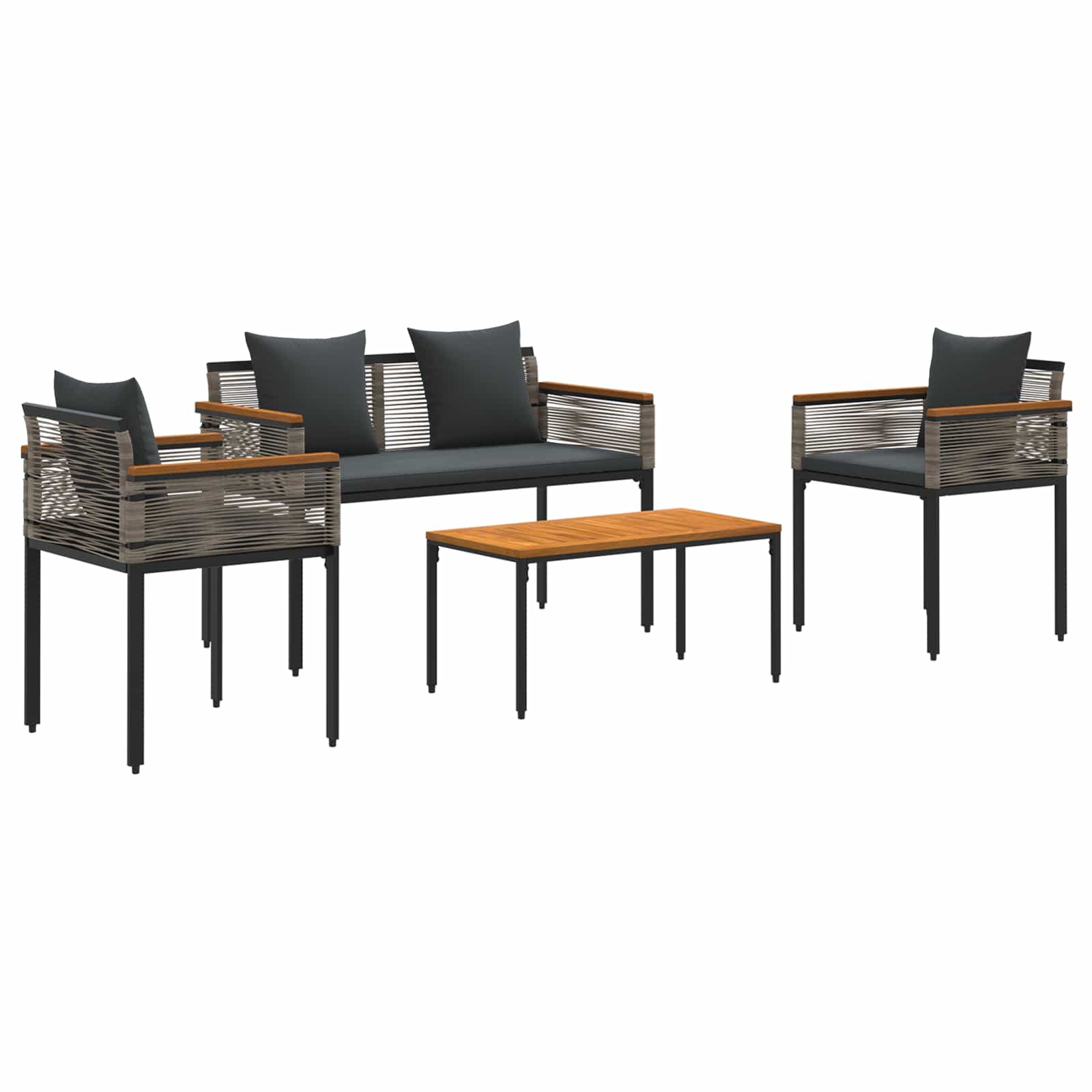 Buitenmeubelset met kussen 4 pcs Grijs en Donkergrijs PE Rattan