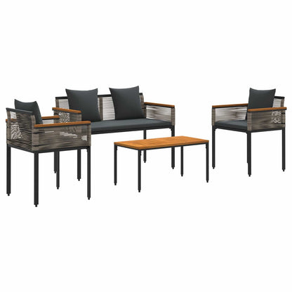 Buitenmeubelset met kussen 4 pcs Grijs en Donkergrijs PE Rattan