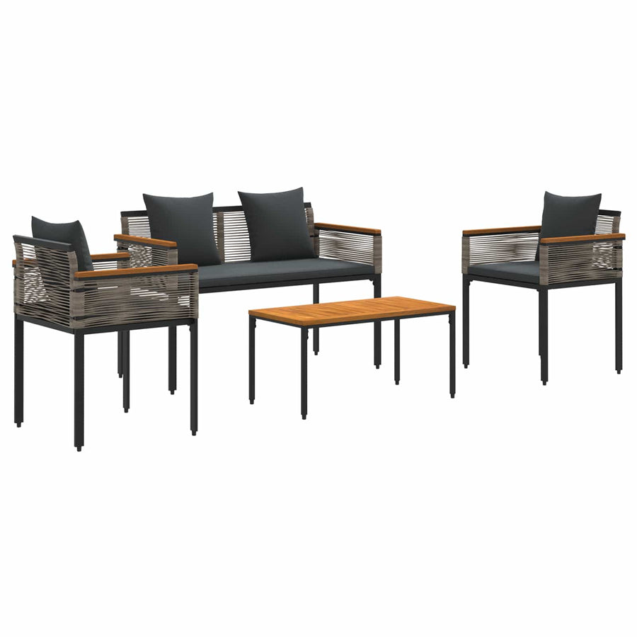 Buitenmeubelset met kussen 4 pcs Grijs en Donkergrijs PE Rattan