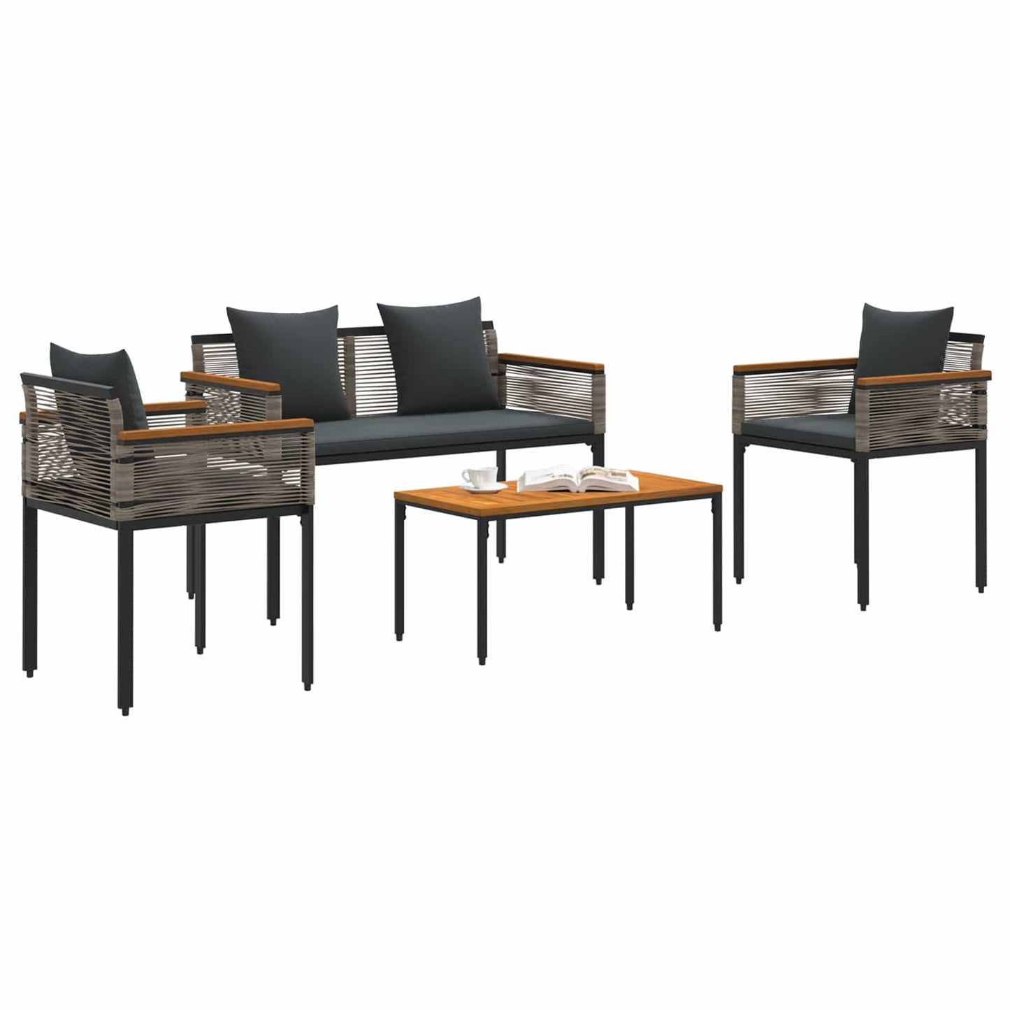 Buitenmeubelset met kussen 4 pcs Grijs en Donkergrijs PE Rattan