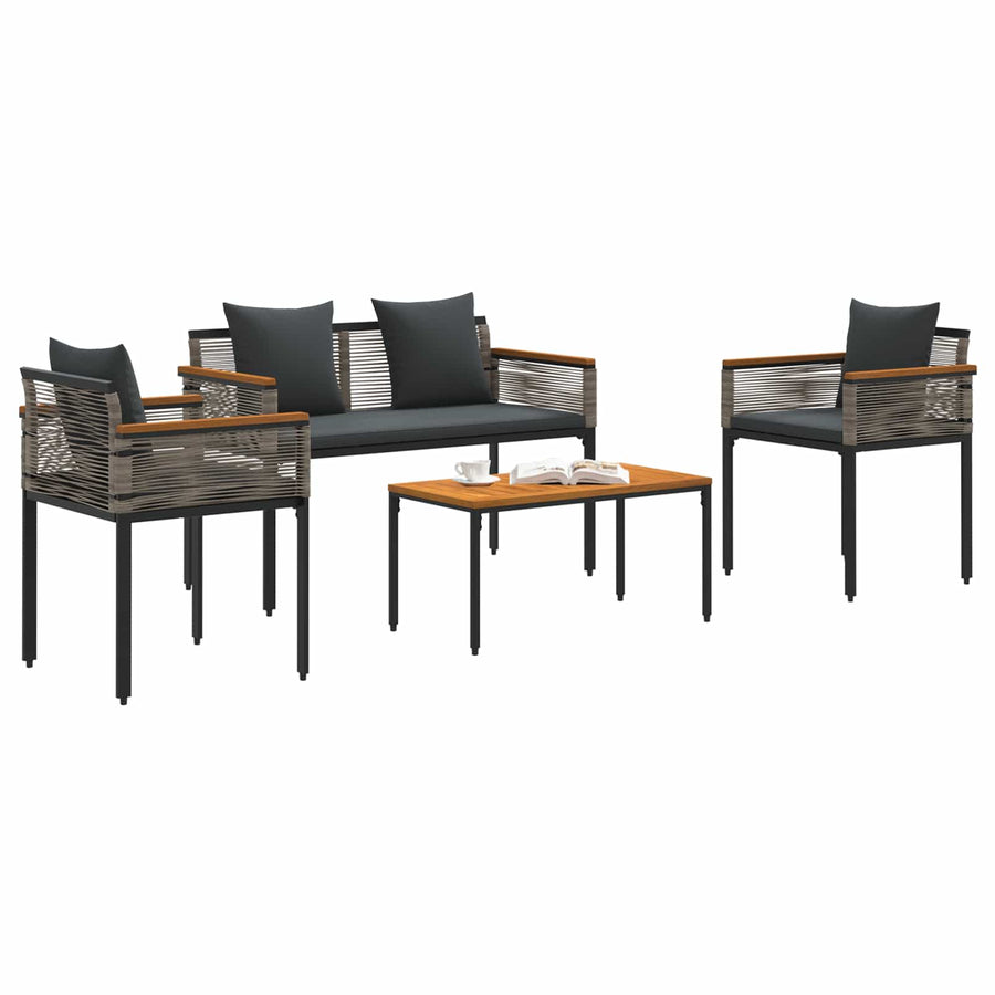 Buitenmeubelset met kussen 4 pcs Grijs en Donkergrijs PE Rattan