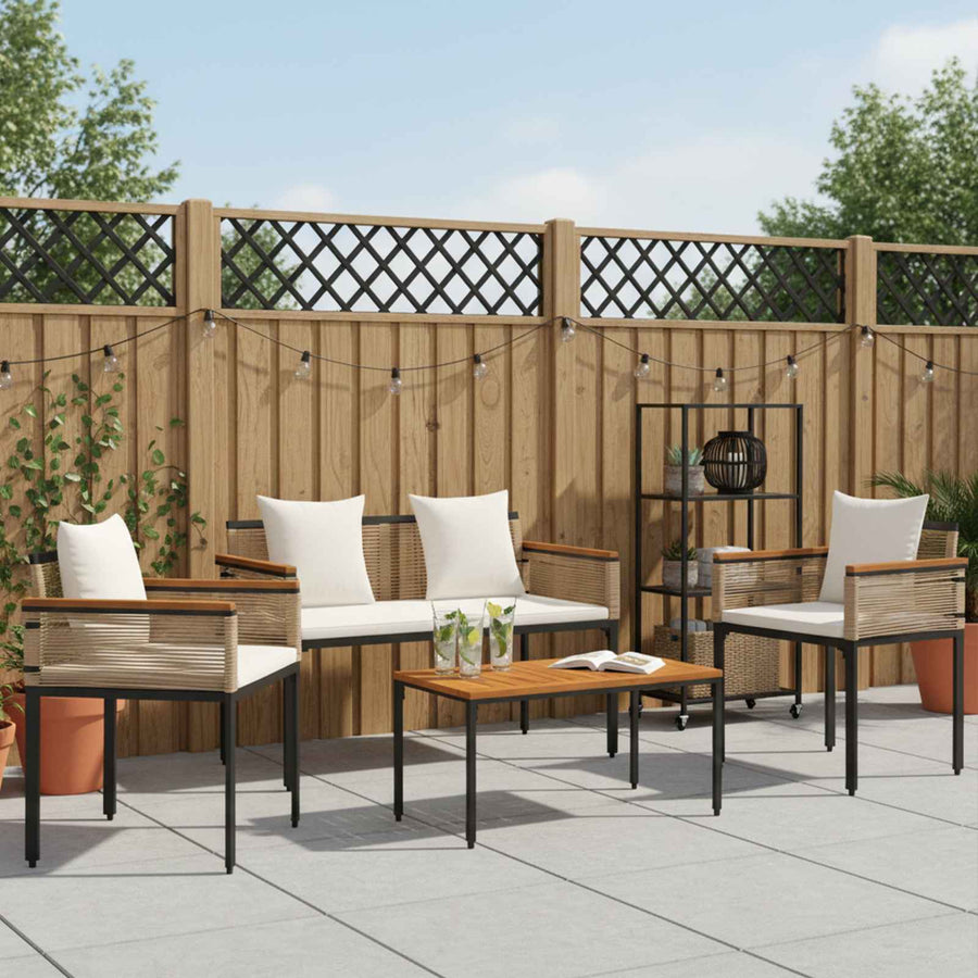 Buitenmeubelset met kussen 4 pcs Beige en Crème Wit PE Rattan