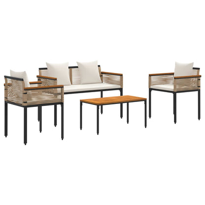 Buitenmeubelset met kussen 4 pcs Beige en Crème Wit PE Rattan