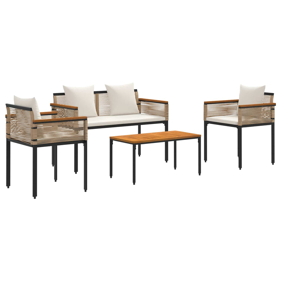 Buitenmeubelset met kussen 4 pcs Beige en Crème Wit PE Rattan
