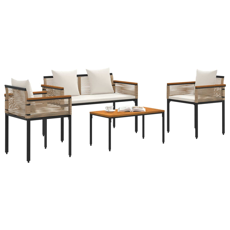 Buitenmeubelset met kussen 4 pcs Beige en Crème Wit PE Rattan