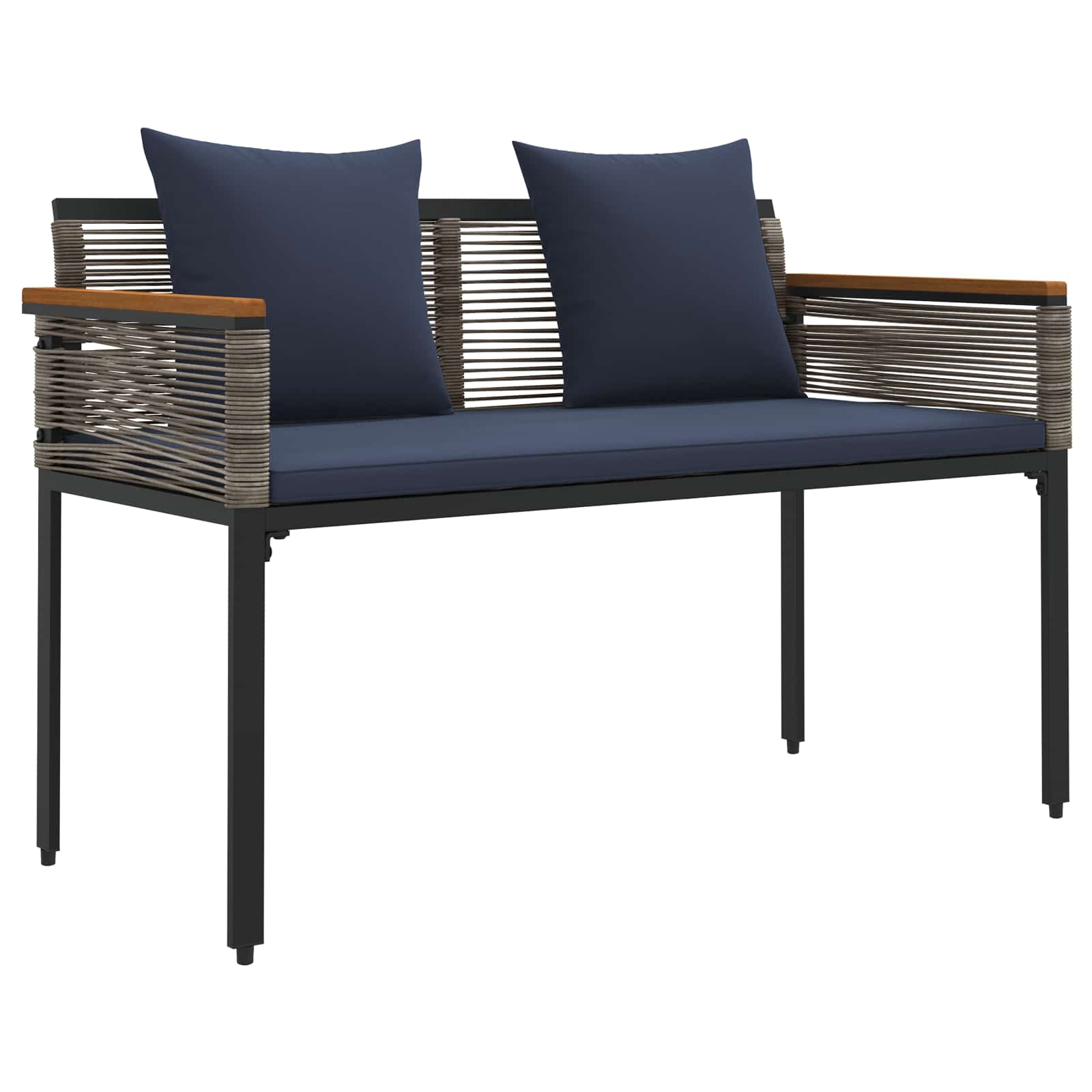 Buitenmeubelset met kussen 4 pcs Grijs en Marineblauw PE Rattan