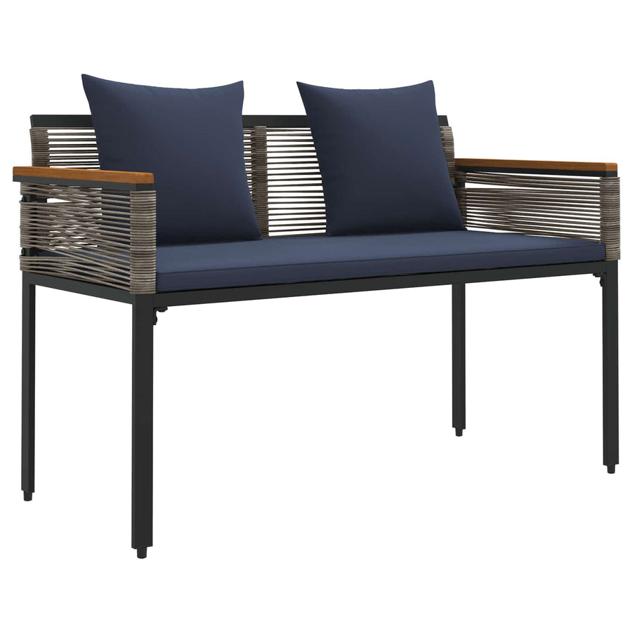 Buitenmeubelset met kussen 4 pcs Grijs en Marineblauw PE Rattan