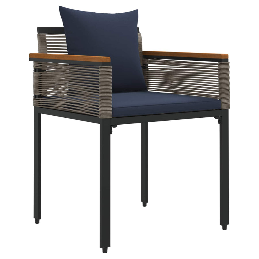 Buitenmeubelset met kussen 4 pcs Grijs en Marineblauw PE Rattan