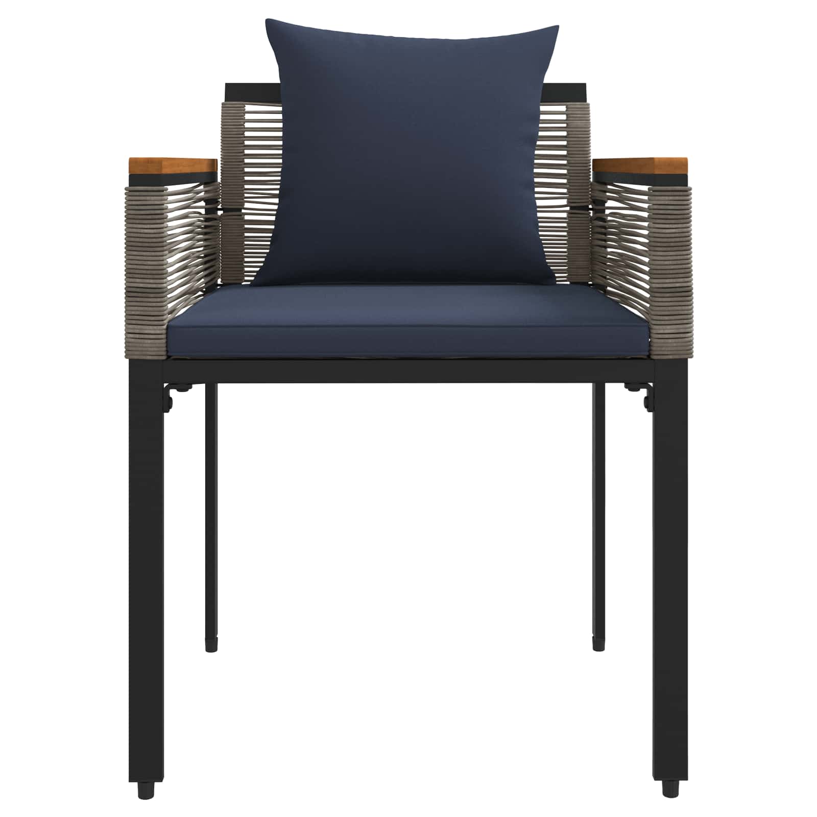 Buitenmeubelset met kussen 4 pcs Grijs en Marineblauw PE Rattan