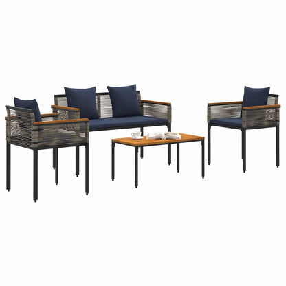 Buitenmeubelset met kussen 4 pcs Grijs en Marineblauw PE Rattan