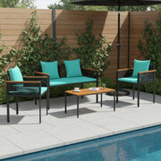 Tuinset PE rotan zwart turquoise 58x54x74.5 cm