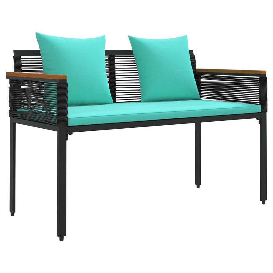 Buitenmeubelset met kussen 4 pcs Zwart en Turquoise PE Rattan
