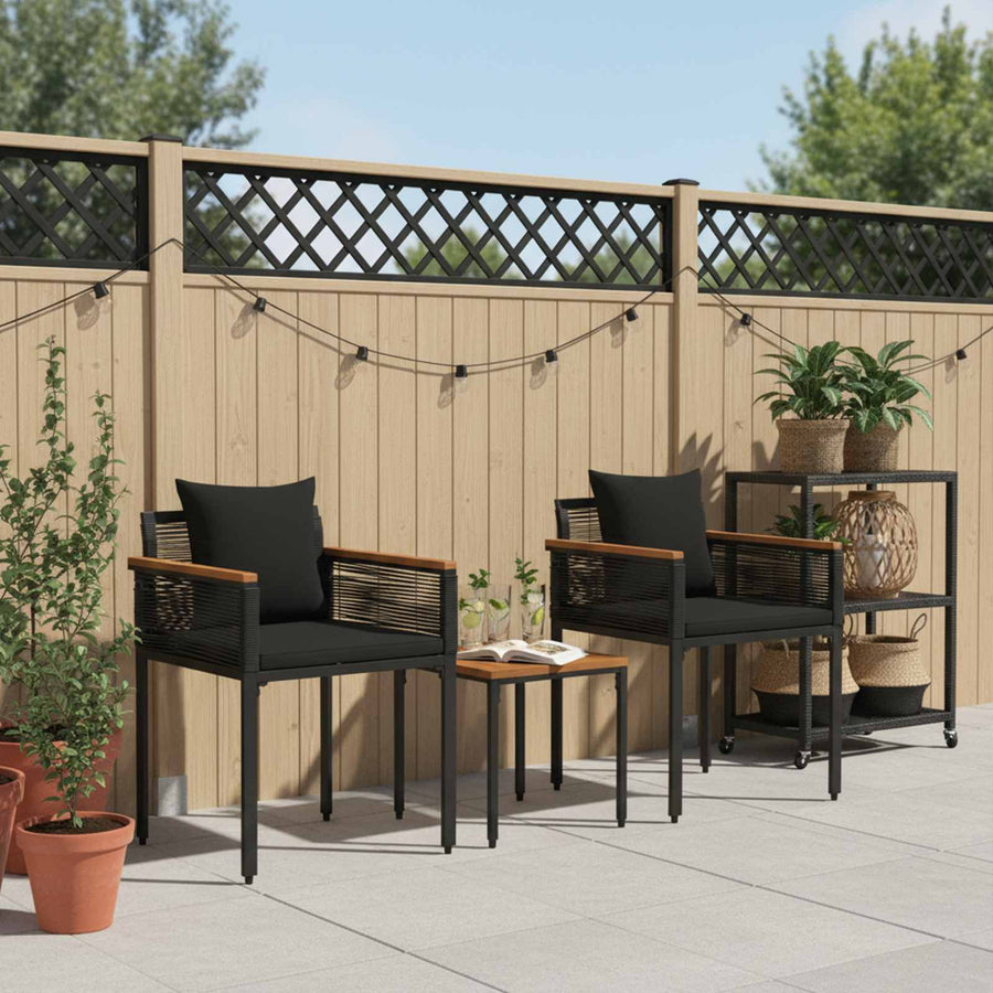 Buitenmeubelset met kussen 3 pcs Zwart PE Rattan