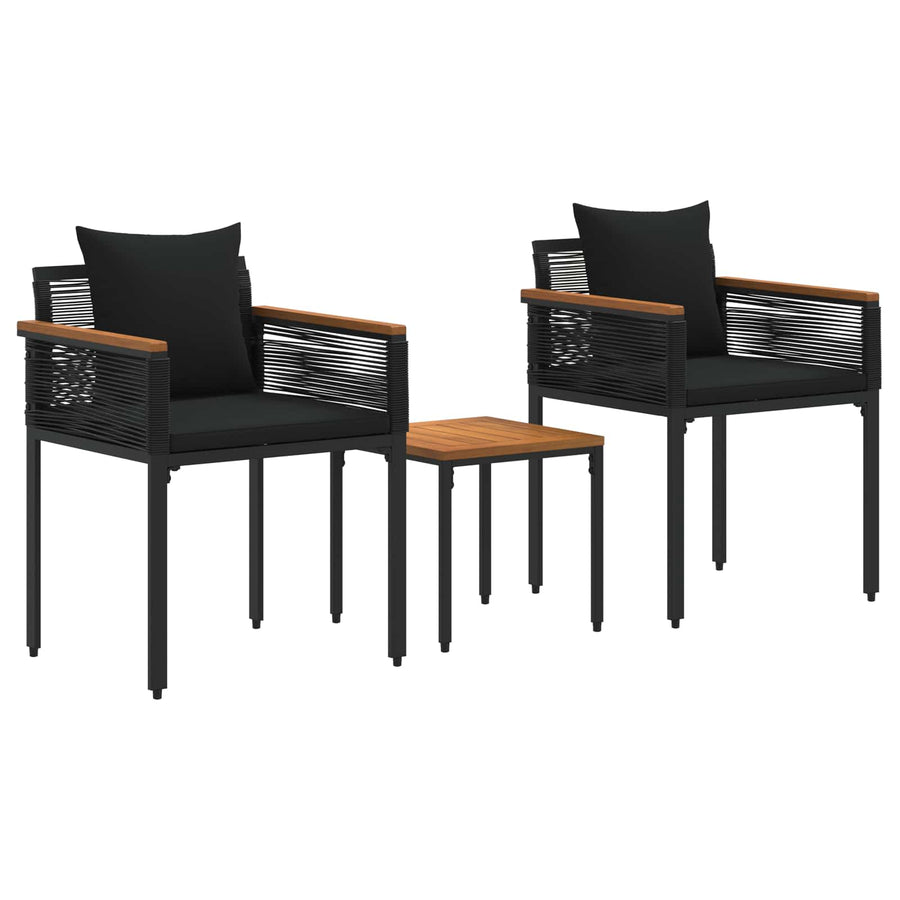 Buitenmeubelset met kussen 3 pcs Zwart PE Rattan