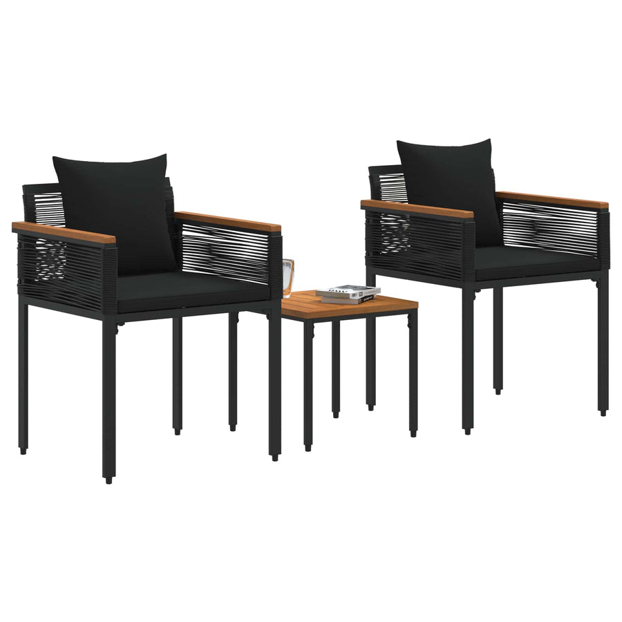 Buitenmeubelset met kussen 3 pcs Zwart PE Rattan