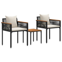 Buitenmeubelset met kussen 3 pcs Zwart en Cream Wit PE Rattan