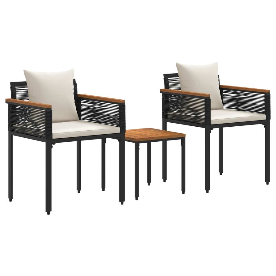 Buitenmeubelset met kussen 3 pcs Zwart en Cream Wit PE Rattan