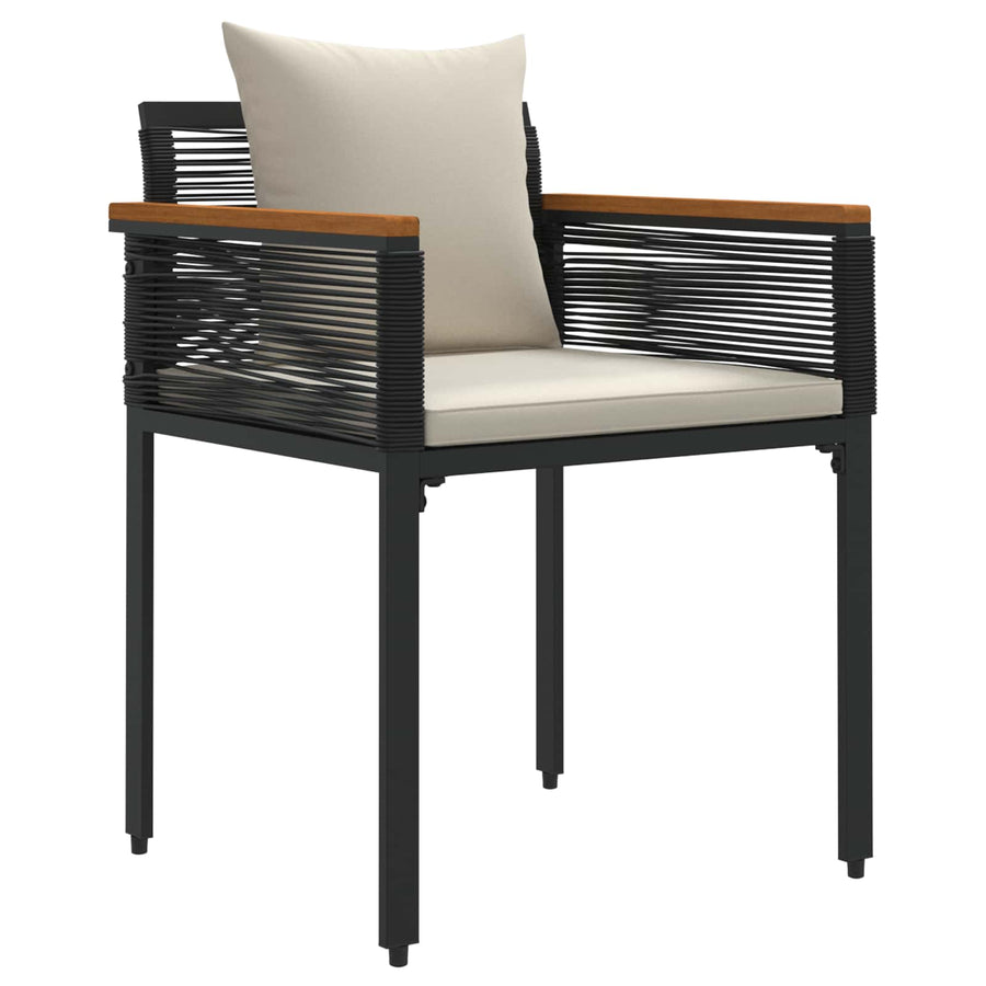 Buitenmeubelset met kussen 3 pcs Zwart en Cream Wit PE Rattan