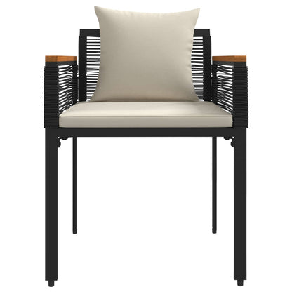 Buitenmeubelset met kussen 3 pcs Zwart en Cream Wit PE Rattan