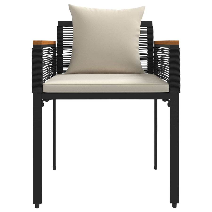Buitenmeubelset met kussen 3 pcs Zwart en Cream Wit PE Rattan
