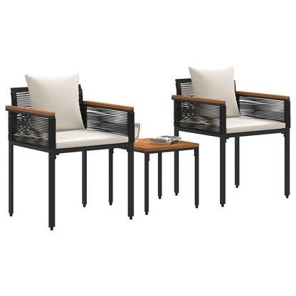 Buitenmeubelset met kussen 3 pcs Zwart en Cream Wit PE Rattan