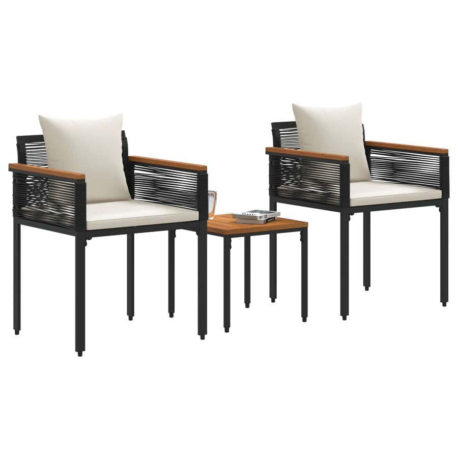 Buitenmeubelset met kussen 3 pcs Zwart en Cream Wit PE Rattan