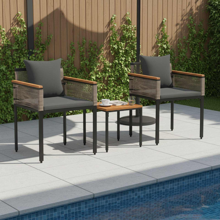 Buitenmeubelset met kussen 3 pcs Grijs en Donkergrijs PE Rattan