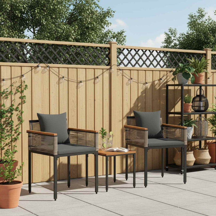 Buitenmeubelset met kussen 3 pcs Grijs en Donkergrijs PE Rattan