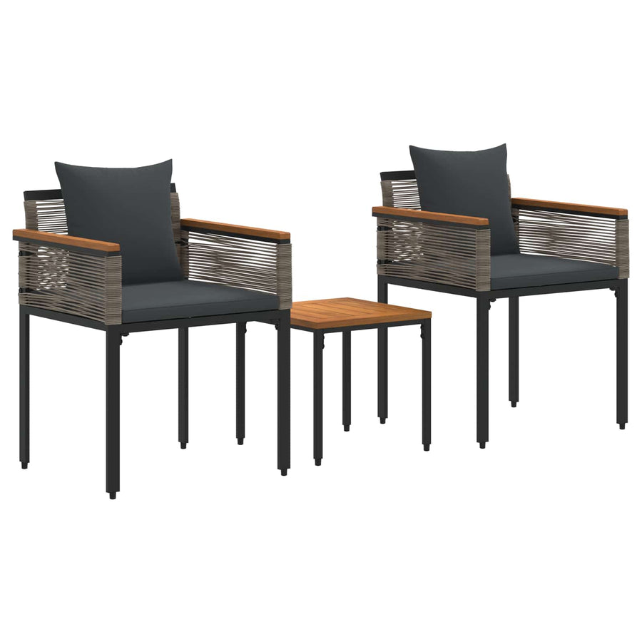 Buitenmeubelset met kussen 3 pcs Grijs en Donkergrijs PE Rattan