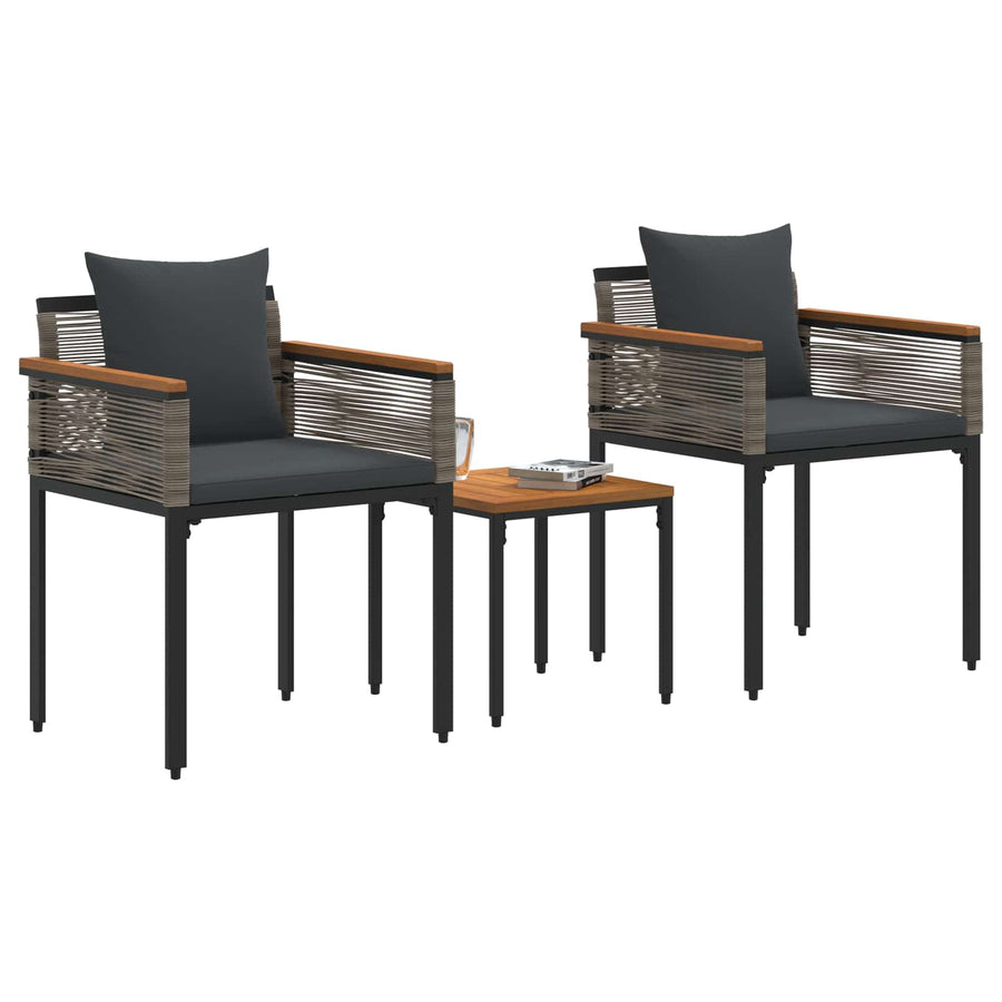 Buitenmeubelset met kussen 3 pcs Grijs en Donkergrijs PE Rattan