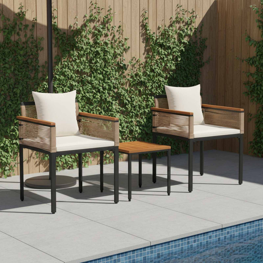 Buitenmeubelset met kussen 3 pcs Beige en Crème Wit PE Rattan