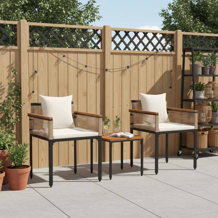 Buitenmeubelset met kussen 3 pcs Beige en Crème Wit PE Rattan