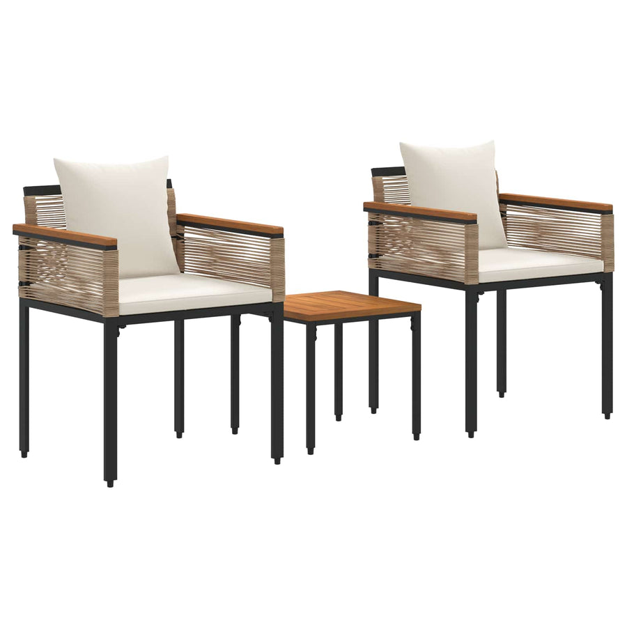Buitenmeubelset met kussen 3 pcs Beige en Crème Wit PE Rattan