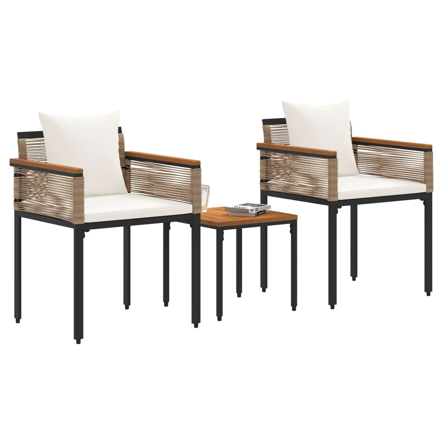 Buitenmeubelset met kussen 3 pcs Beige en Crème Wit PE Rattan